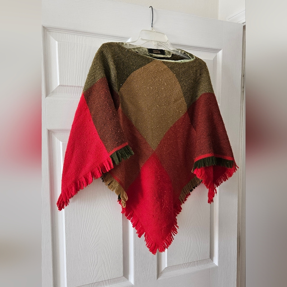 Red and Brown Poncho, Handwoven By Churchill